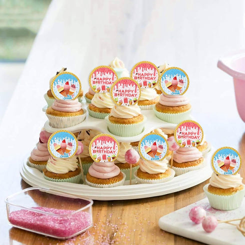 40 Pack Edible Ice Cream Cupcake Toppers - Ercadio Birthday Party Decorations for Kids Summer Theme