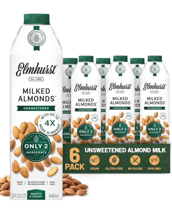 Elmhurst 1925 Unsweetened Almond Milk - 32 Ounce (Pack of 6) Dairy-Free,