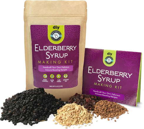 Organic Elderberry Syrup Kit - Make 12-24oz | with Dried Elderberries, Cinnamon, Rosehips, & Ginger - for Adults + Kids