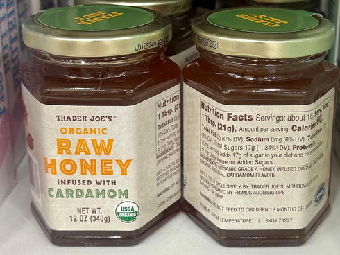 Generic 12 oz (340g) Trader Joe's Organic Raw Honey Infused with Cardamom, USDA Organic