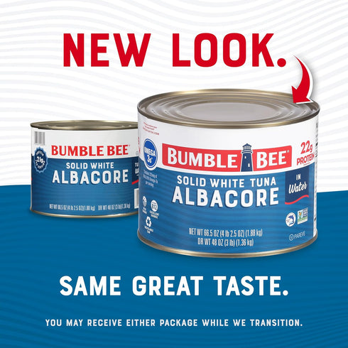 Albacore 66.5 oz 21g Omega-3s Bumble Bee Solid White Tuna in Water, Bulk Food Service Can - Wild Caught Tuna - Protein