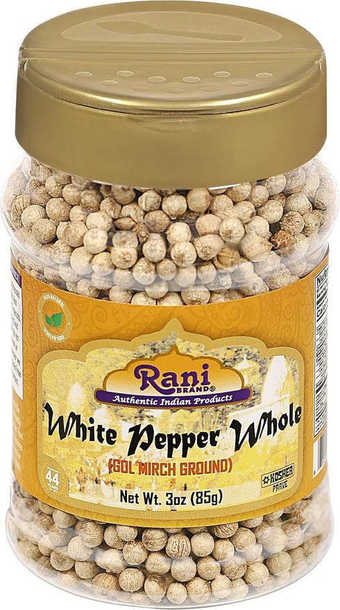 Rani White Pepper (Gol Mirch), Whole Spice, 3oz (85g) PET Jar, All Natural