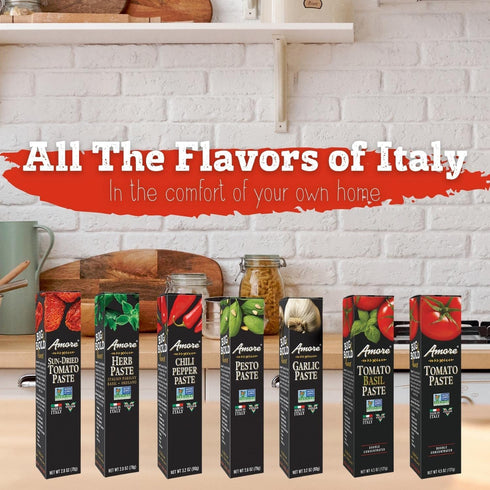 Amore (Pack 1) Vegan Basil Tomato Paste In A Tube - Non GMO Certified and Made In Italy