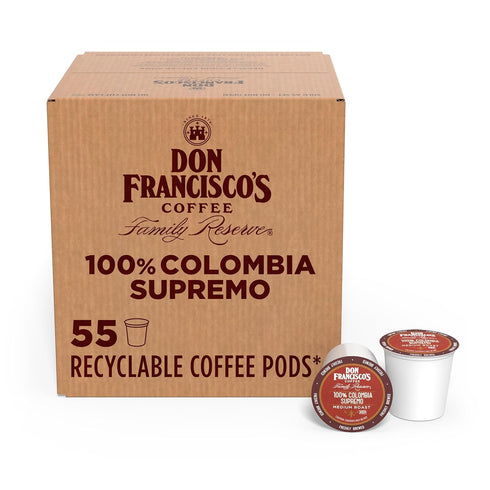 Don Francisco's 100% Colombia Supremo Coffee Pods, 55 Count, Medium Roast, Compatible