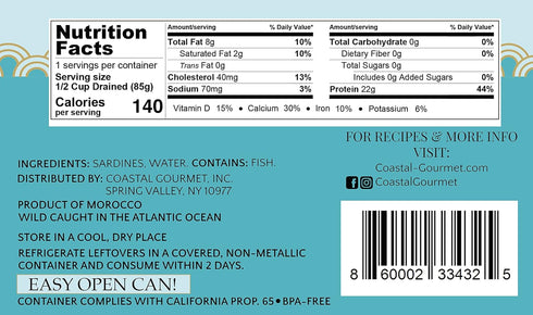 Coastal Gourmet 4.375 oz. (Pack 12) (Packaging Sardines in Water- No Salt Added of May Vary)