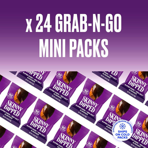 0.46 oz Pack 24 SkinnyDipped Super Dark Chocolate + Sea Salt Almonds, Vegan, Healthy Snack, Plant Protein, Gluten Free