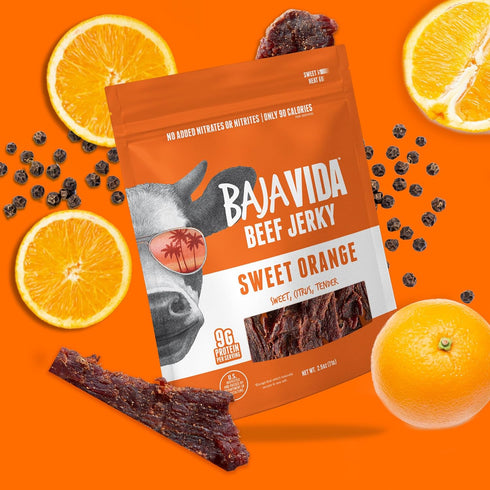 Packs, 2.5 Oz (Pack 4) Baja Vida Sweet Orange Beef Jerky - Beef Jerky Snack Healthy Jerky, Gluten-Free, All-Natural
