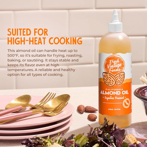 16oz, Pack 1 Fresh Vintage Farms Almond Oil | Expeller-Pressed California Almond Oil | & Versatile Cooking Oil