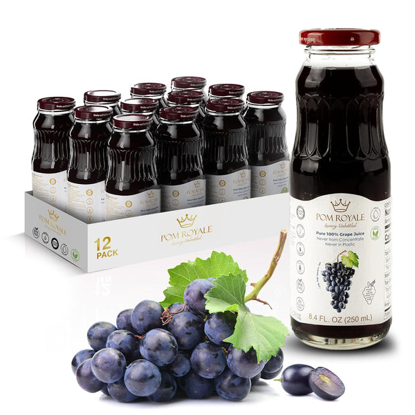Pure Grape Juice, 8.4oz Glass Bottle (Pack of 12), Cold Pressed Juice,