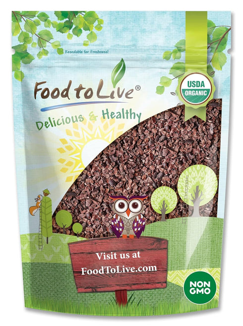 Food to Live Organic Cacao Nibs, 4 Ounces Unsweetened, Non-GMO, Kosher, Raw,