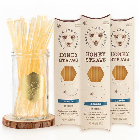 Pack 12 Savannah Bee Company Honey Straws - Pure and All Natural Acacia Honey Sticks Made in the USA - Healthy Snacks