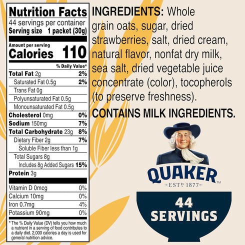 1.05 Oz, (Pack 44) Quaker Instant Oatmeal, Strawberries & Cream