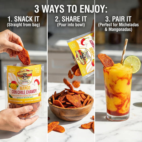 16 oz. Chili Chamoy Mango Slices, Bag of Authentic Mexican Dry Fruit Candy, Sweet and Spicy Flavor, Fresh and Natural