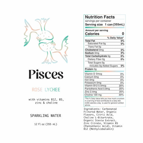 (12-Pack, Hydrology Zodiac Water - Pisces Rose Lychee - Organically Flavored Social Sparkling Water with unique
