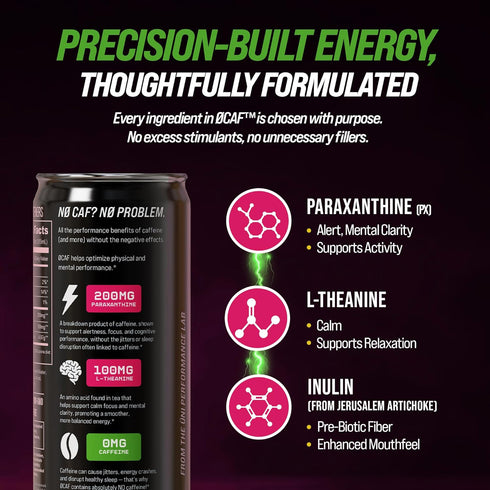 12 oz (Pack 12) CAF Energy Paraxanthine Energy Drink, Caffeine Alternative, Sugar Free, Raspberry Passionfruit, Smooth