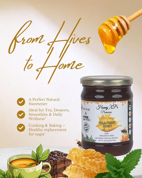 100% 680g (24 oz) Honey XP Raw Himalayan Wild Forest Honey Pure & Natural No Added Sugar Unprocessed & Cold-Filtered