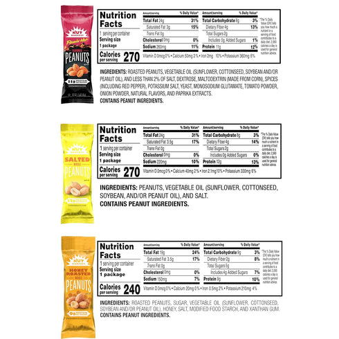 3 Pack, (36 Pack) Nut Harvest, Flavor Peanuts Variety Individual Bags