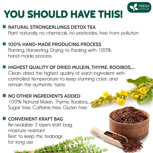 75 FreshDrinkUS, StrongerLungs Tea Bags - Mullein Leaf, Ginseng, Elderberry, Ginger & Thyme - Supports Lung Cleanse