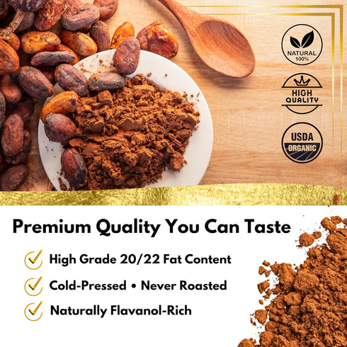 (33 Pure Raw Organic Cacao Powder | Premium Ceremonial Grade Cacao | Natural Source of Flavanols, Magnesium, Iron