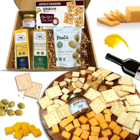 5 Cheese Gift Baskets Assortment Bundle with items - Gourmet Food Gifts for Men and Women, Food for Charcuterie Board
