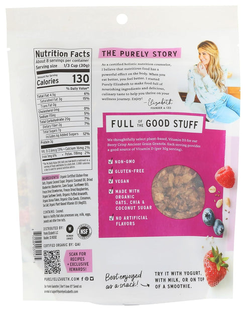 (8oz Purely Elizabeth, Berry Crisp, Ancient Grain Granola with Vitamin D, Gluten-Free Bag)