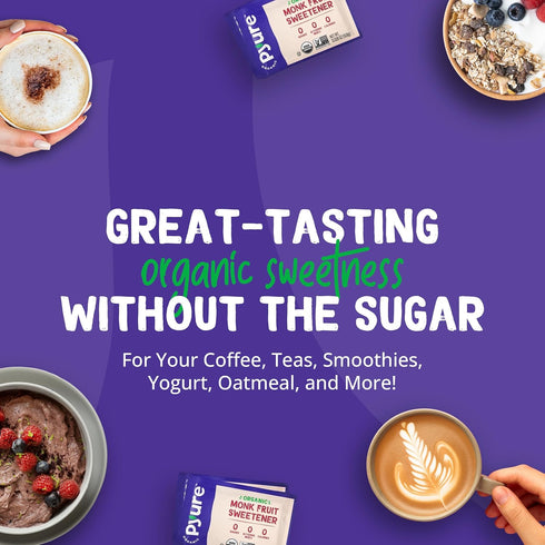 Packets 80 Count Pyure Organic Monk Fruit Sweetener | White Sugar Substitute for Baking, Coffee & Tea | Zero Carb, Zero