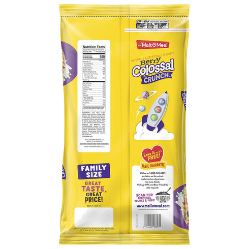 34.5 oz Malt-O-Meal Berry Colossal Crunch Cereal, Sweetened Corn and Oat Breakfast, Family Size Resealable Bag