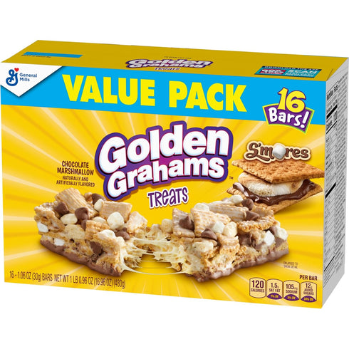 Pack, 16 16.96 oz (Pack 4) Golden Grahams Cereal Treat Bars, S'mores, Snack Bars, Value Ct