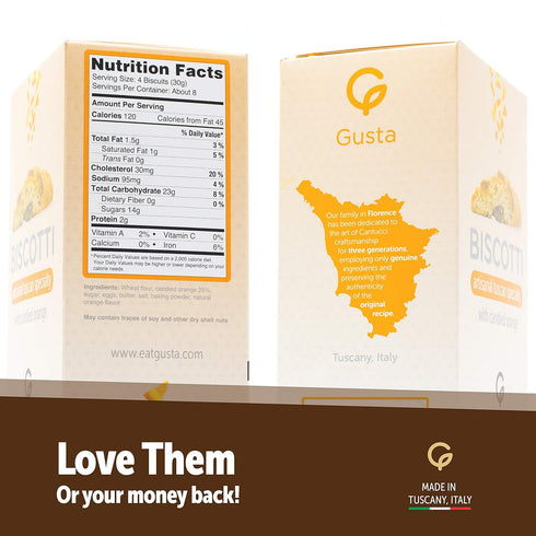 Gusta Authentic Soft Biscotti Cookies: Candied Orange, Original Two Bites Size, All Natural, 8.82 oz