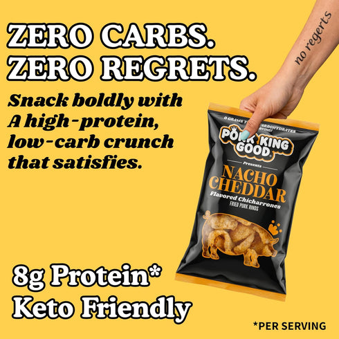 7 OZ Pork King Good Nacho Cheddar Pork Rinds FAMILY SIZE (Chicharrones - Keto Snacks)