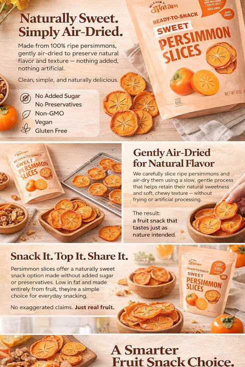 Persimmon Vitamin-Packed 16 Whitney Jordan Naturals, Sweet Air-Dried Slices - Ready to Snack, No Added Sugar, Non-GMO