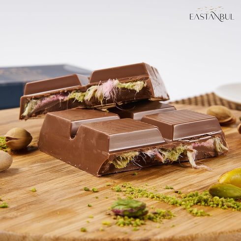 7oz, Eastanbul Angel Hair Dubai Chocolate Bar, Premium Belgium Chocolate with Pistachio Cream and Angel Hair, Turkish