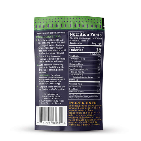 Siete Carnitas Seasoning Mix | Slow Cooker Spices | Gluten Free | Vegan | Paleo | Preservative Free (6 Packets) 42 Servings