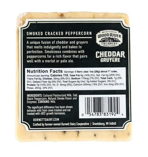 Generic 8 oz (Pack 2) Cheddar, Gruyere, and Smoked Cracked Peppercorn Cheese Blend, Gourmet Artisan Cheese Mix, Rich