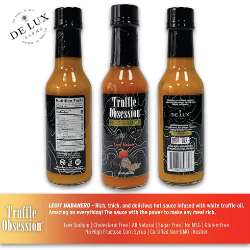 De Lux Farms 5 oz (3 Pack) -Truffle Obsession Gourmet Hot Sauce (Legit Habanero, Intense Heat)-Kosher Certified Hot