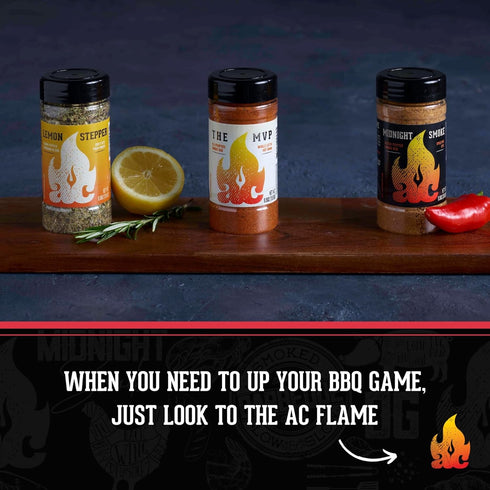 AC Barbeque Trio Seasoning Set - The MVP, Midnight Smoke, Lemon Stepper BBQ Rubs - 3 x 5.5oz Bottles