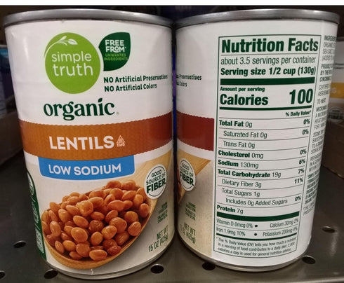 Generic Organic Lentils Low Soudium (2 Cans, 15 oz. each Can)