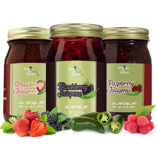 Green Jay Gourmet Spicy Jam Variety Pack - All-Natural Raspberry Jalapeno Jam,