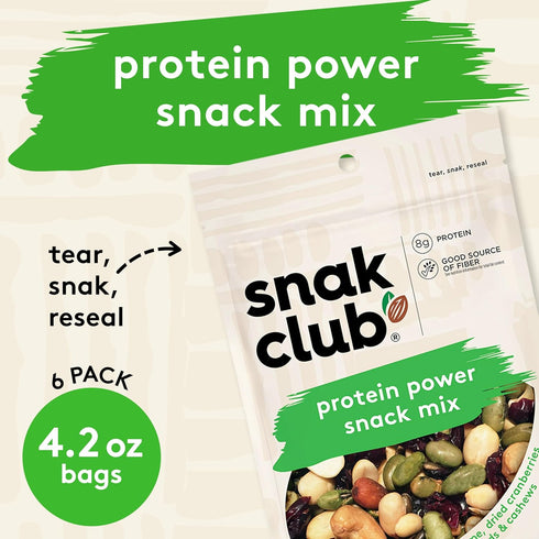 4.2 oz 6 Pack Snak Club Protein Power Snack Mix with Peanuts, Roasted Edamame, Dried Cranberries, Pumpkin Seeds