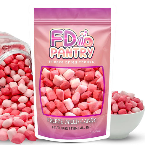 5oz Freeze Dried Fruit Bursts Candy - Mini All Reds l Hard Candy Mix Treat Snack Gift Bag Strawberry, Fruit Punch