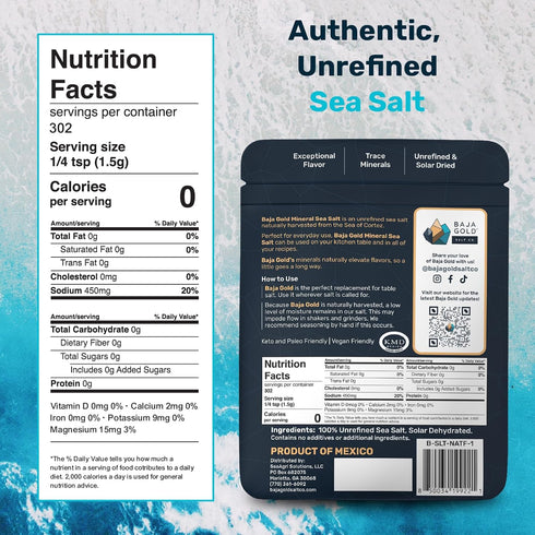 Recommended 1 lb. 300+ Baja Gold Signature Mineral Sea Salt - by Gary Brecka - Organic Natural Grain Salt for Cooking
