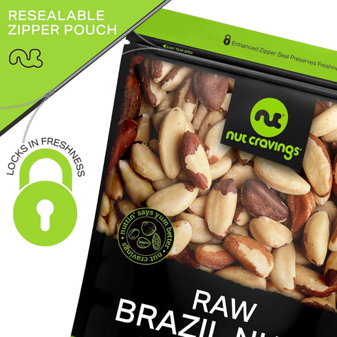 (24oz 1.5 LB) Packed NUT CRAVINGS - Raw Brazil Nuts, Unsalted, No Shell, Whole, - Fresh in Resealable Bag - Kosher