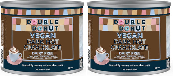 Double Donut Dark Vegan Hot Chocolate, Rich Dark Chocolate Hot Cocoa, Gluten