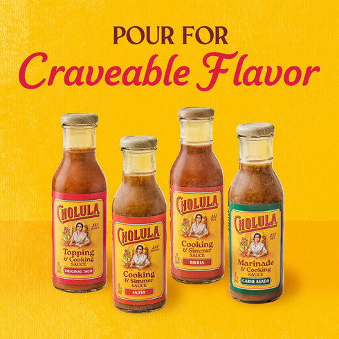 Pack, 48 oz Cholula Cooking Sauce Variety Includes Original Taco, Fajita, Carne Asada, and Birria, For Tacos