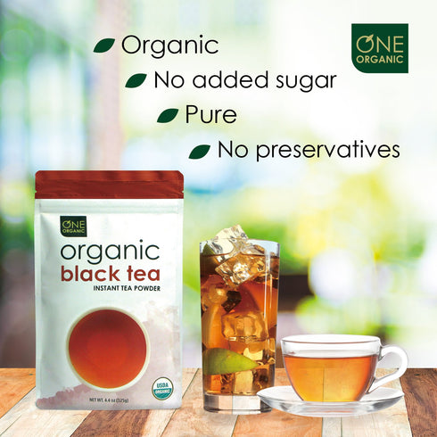 4.4 oz. 125 100% ONE ORGANIC Instant Tea Powder (Black) Servings USDA Certified Organic Pure Tea - Instant Hot or Iced