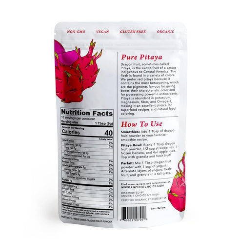 (4 Ancient Choice - Red Dragon Fruit Powder ounces) | USDA Organic Freeze Dried | Non-GMO Pitaya | Natural Food