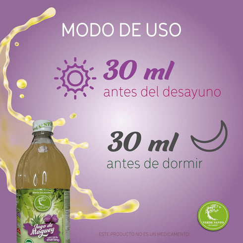 Verde Santo 100% 1 Jugo de Maguey with Milk Thistle Natural | Liter Bottle | Functional Drink | No Sugar | No Alcohol |