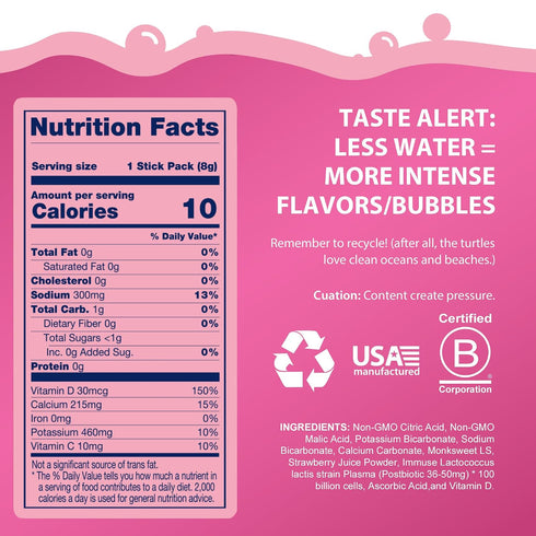 15 Counts Bobelo Smooth Hydrating Bubbles - Hydration Powder with Balanced Electrolyte - Sugar Free Powdered Drink Mix