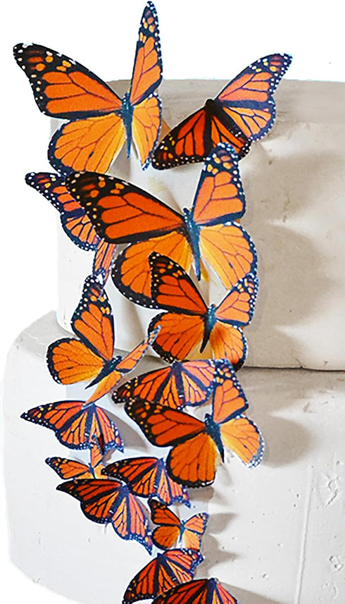 NEW Edible Butterflies Assorted Set - 15 Wafer Cake & Cupcake Toppers (Orange Monarch)