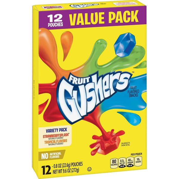 Betty Crocker Gushers Fruit Flavored Snacks, Strawberry Splash and Tropical, 12 ct